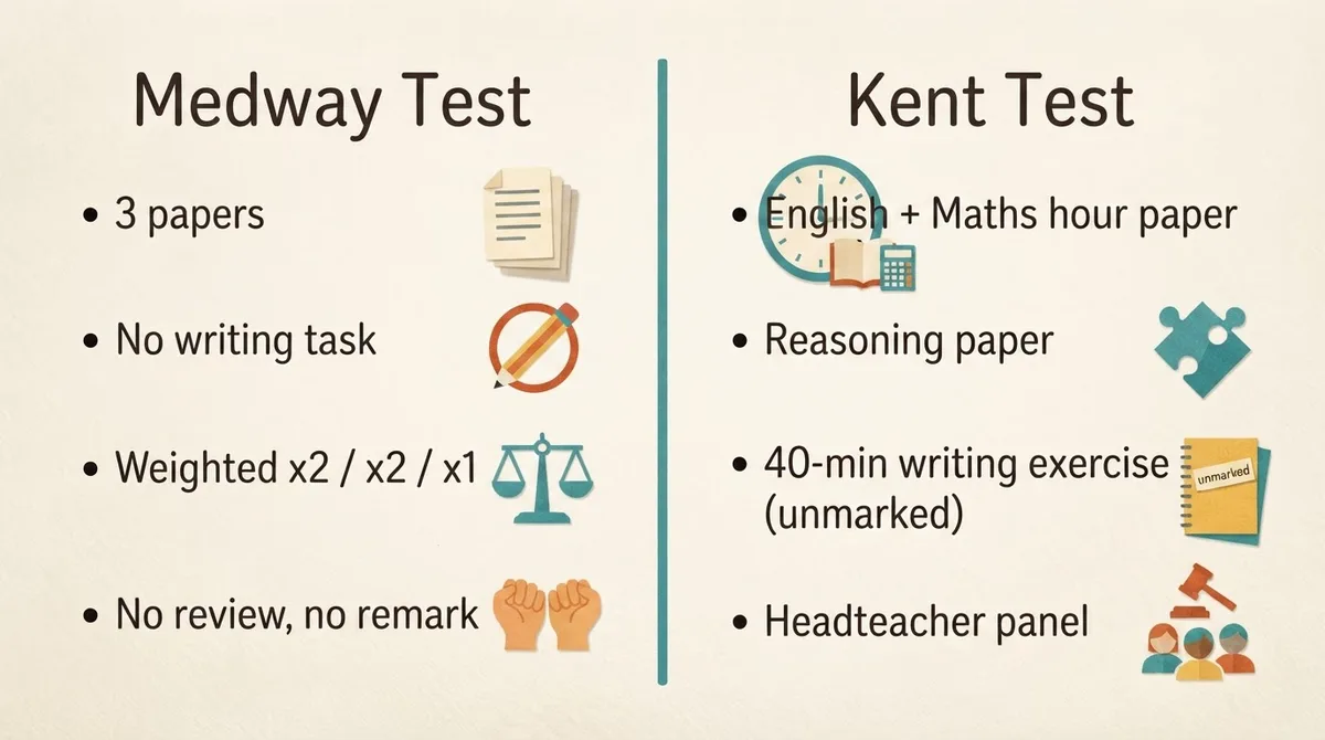 Side-by-side comparison of Medway Test and Kent Test structures